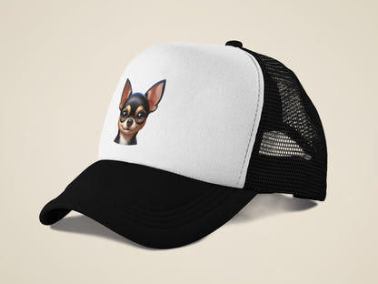 Chihuahua Black & Tan Smooth Coat Cartoon Portrait Trucker Caps