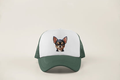 Chihuahua Black & Tan Smooth Coat Cartoon Portrait Trucker Caps