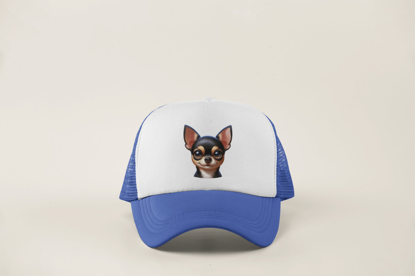 Chihuahua Black & Tan Smooth Coat Cartoon Portrait Trucker Caps