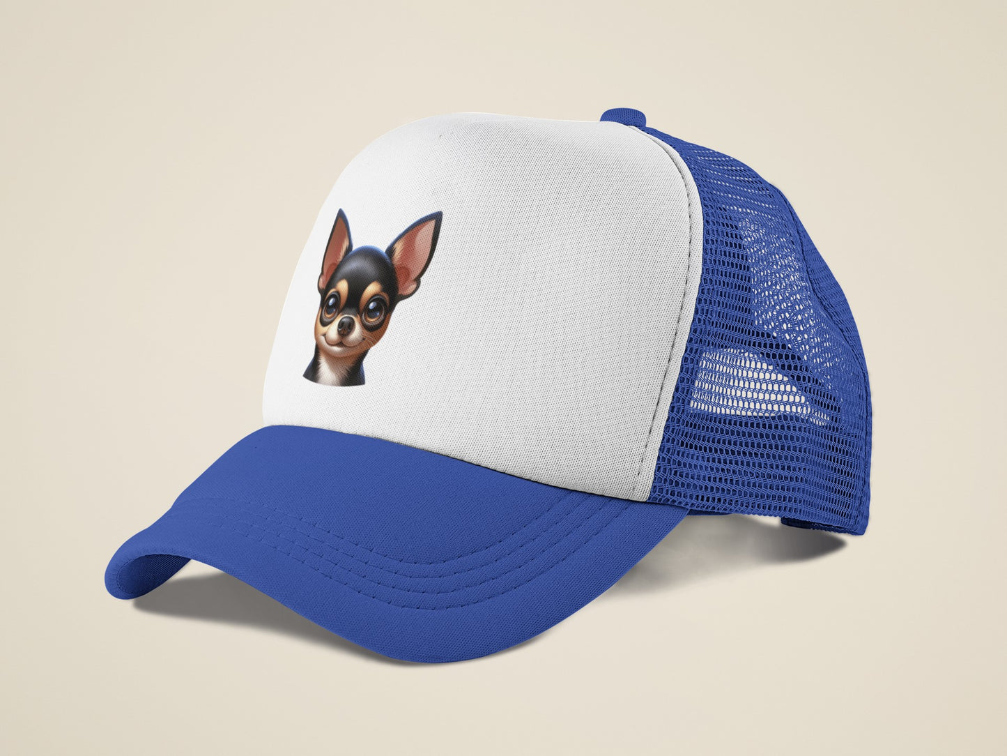 Chihuahua Black & Tan Smooth Coat Cartoon Portrait Trucker Caps