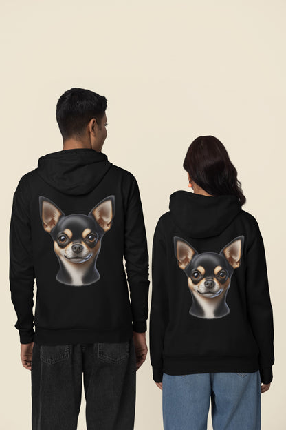 Chihuahua Black & Tan Smooth Coat Realistic Back Print Hoodie