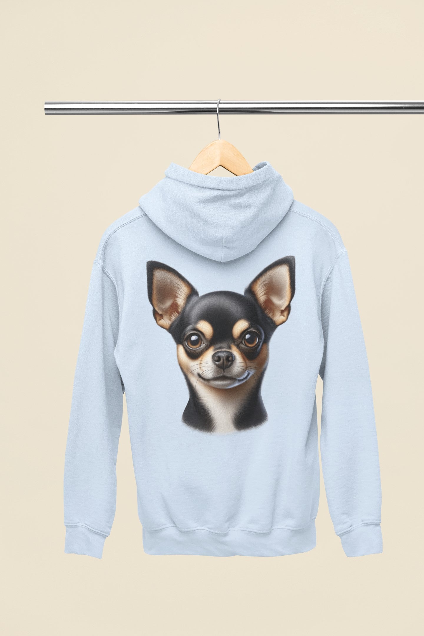 Chihuahua Black & Tan Smooth Coat Realistic Back Print Hoodie