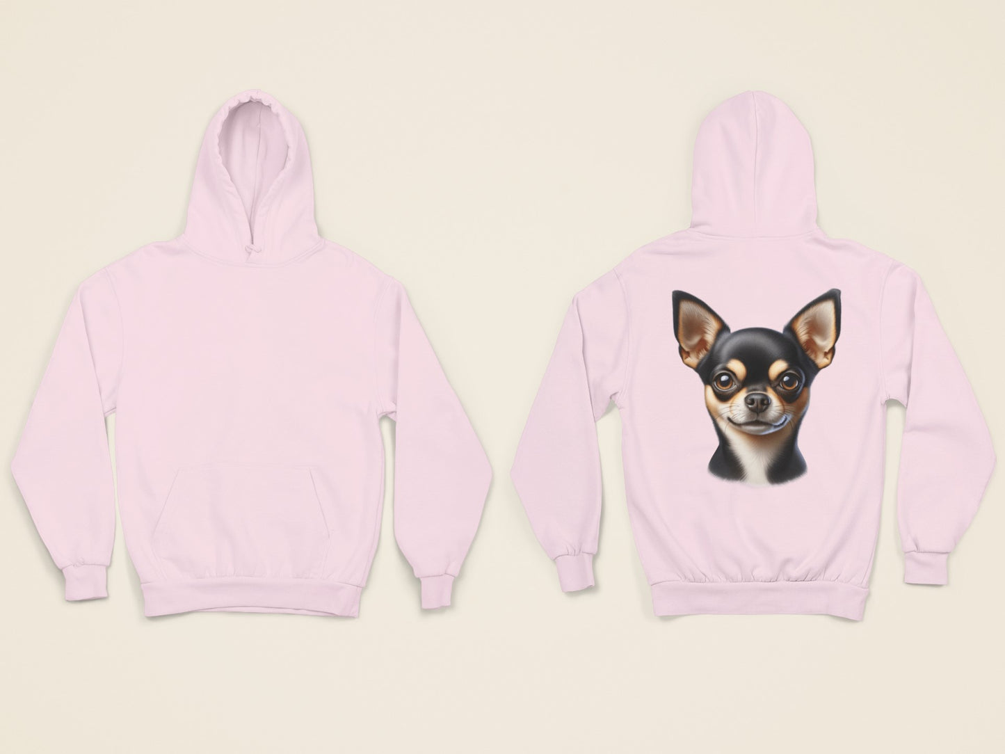 Chihuahua Black & Tan Smooth Coat Realistic Back Print Hoodie