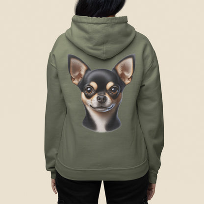 Chihuahua Black & Tan Smooth Coat Realistic Back Print Hoodie