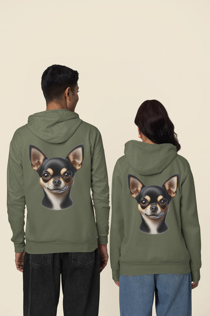 Chihuahua Black & Tan Smooth Coat Realistic Back Print Hoodie