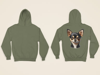 Chihuahua Black & Tan Smooth Coat Realistic Back Print Hoodie