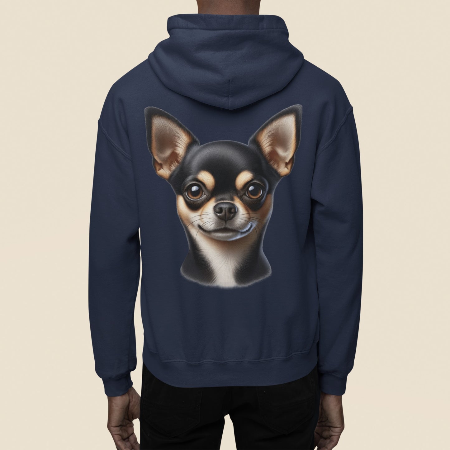 Chihuahua Black & Tan Smooth Coat Realistic Back Print Hoodie