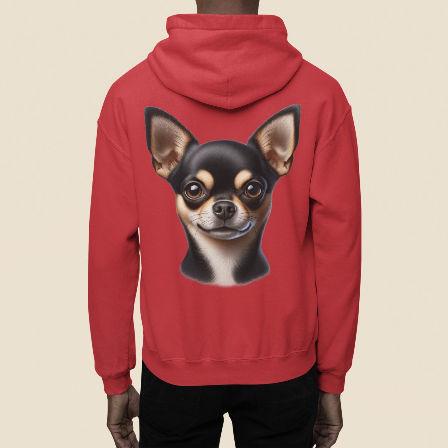 Chihuahua Black & Tan Smooth Coat Realistic Back Print Hoodie