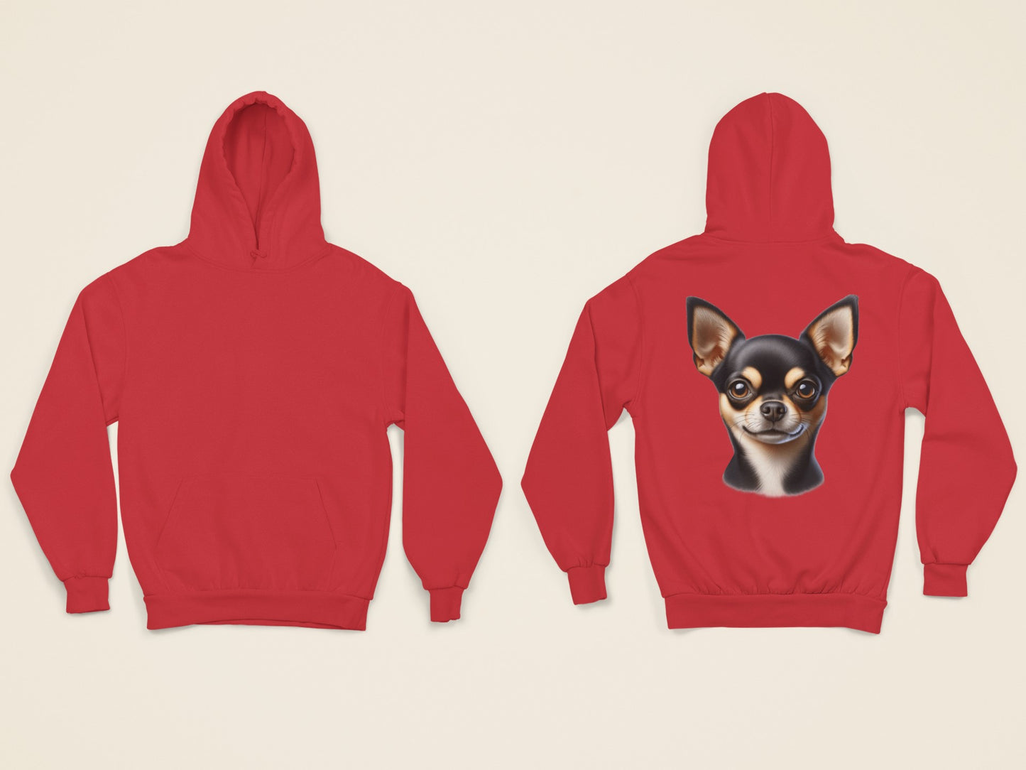 Chihuahua Black & Tan Smooth Coat Realistic Back Print Hoodie