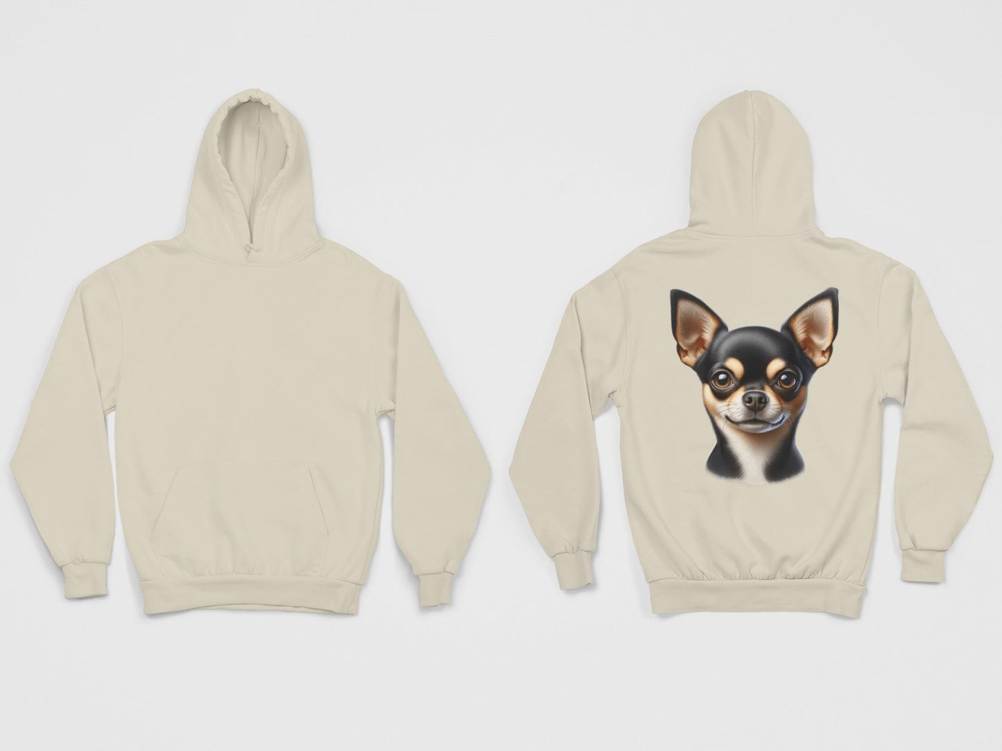 Chihuahua Black & Tan Smooth Coat Realistic Back Print Hoodie