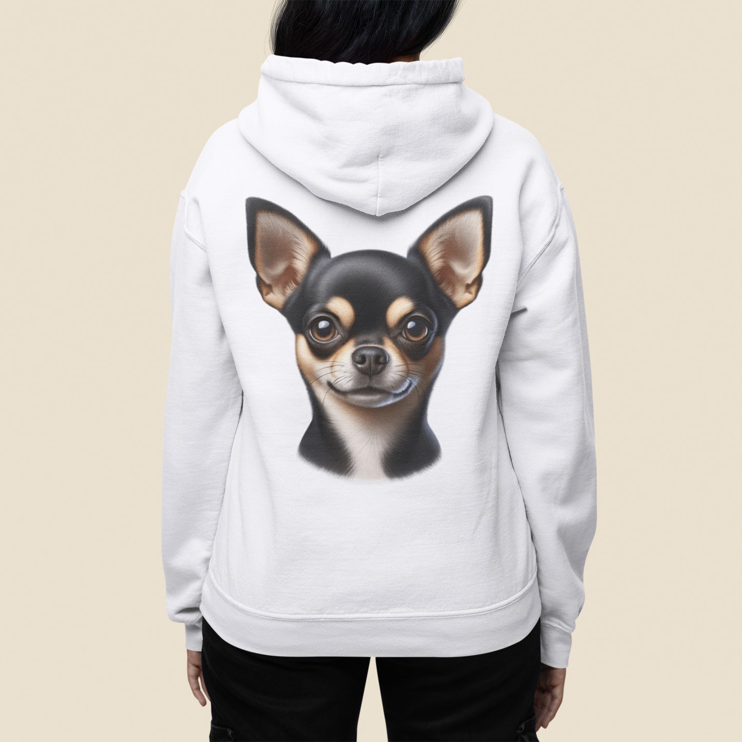 Chihuahua Black & Tan Smooth Coat Realistic Back Print Hoodie