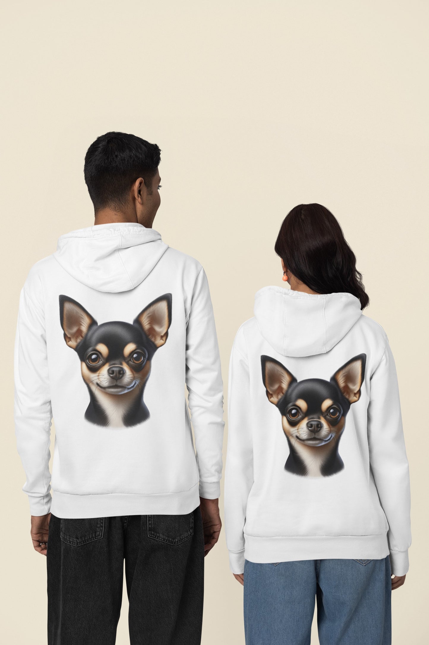 Chihuahua Black & Tan Smooth Coat Realistic Back Print Hoodie