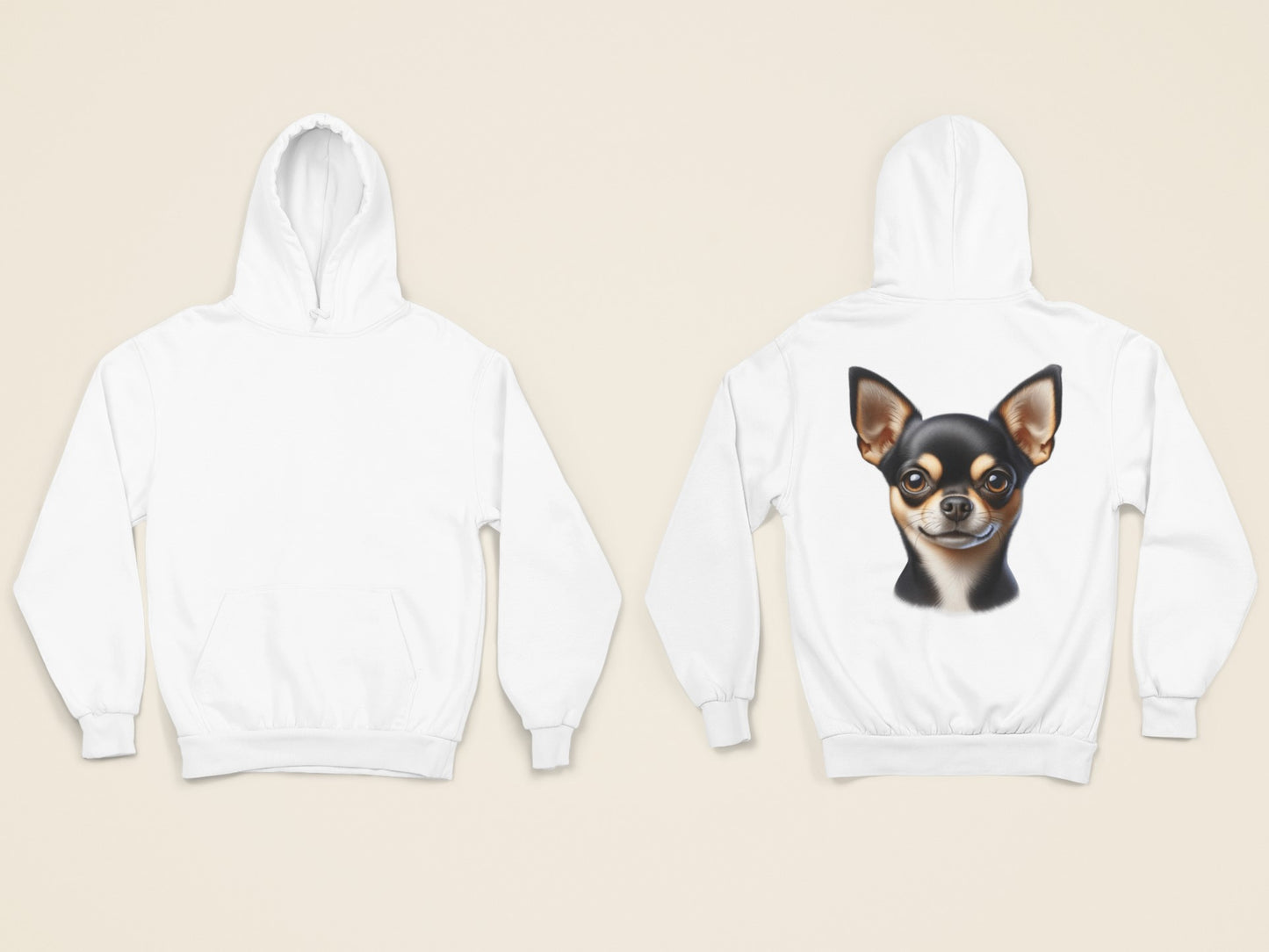 Chihuahua Black & Tan Smooth Coat Realistic Back Print Hoodie