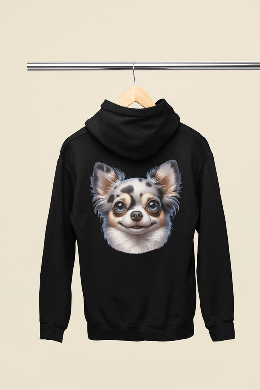 Chihuahua Blue Merle Pattern Long Coat Cartoon Back Print Hoodie