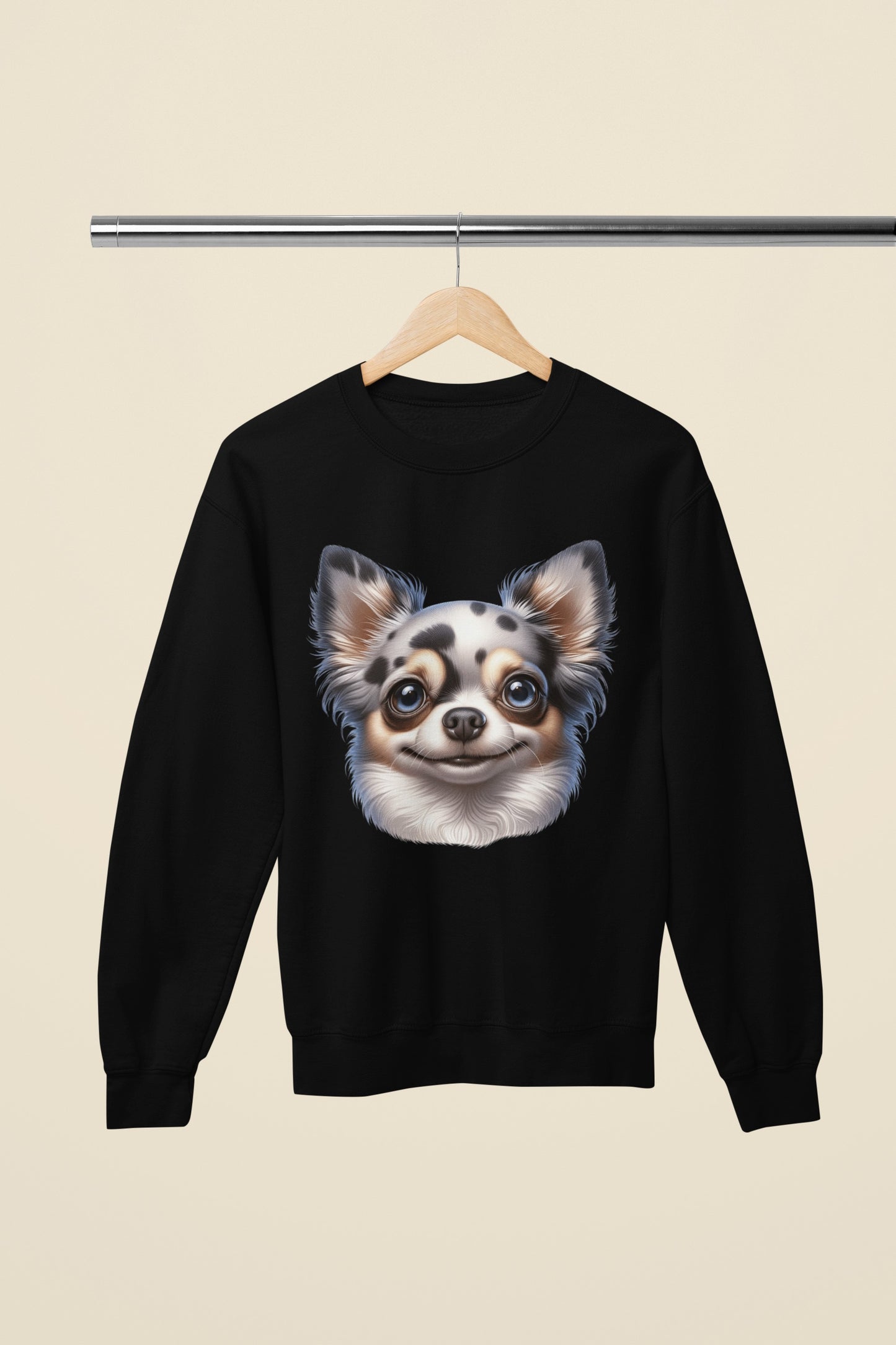 Chihuahua Blue Merle Pattern Long Coat Cartoon Design Crewneck Sweatshirt