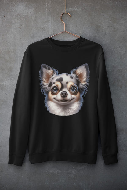 Chihuahua Blue Merle Pattern Long Coat Cartoon Design Crewneck Sweatshirt