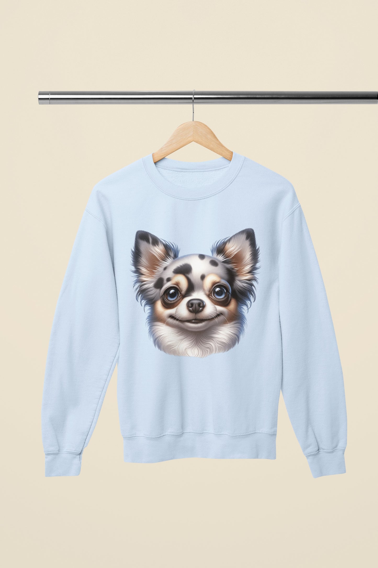 Chihuahua Blue Merle Pattern Long Coat Cartoon Design Crewneck Sweatshirt