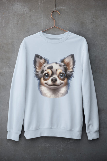 Chihuahua Blue Merle Pattern Long Coat Cartoon Design Crewneck Sweatshirt