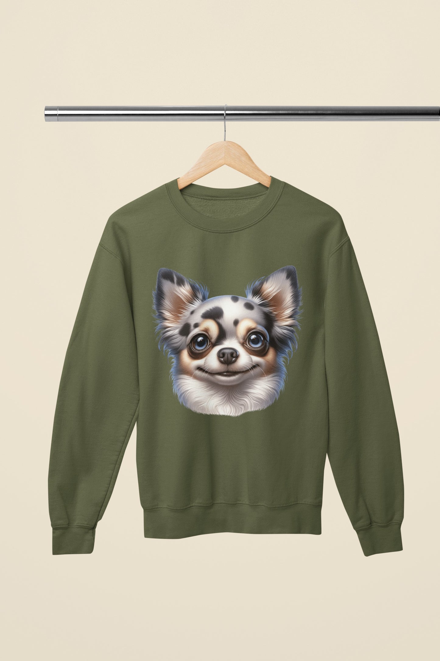 Chihuahua Blue Merle Pattern Long Coat Cartoon Design Crewneck Sweatshirt