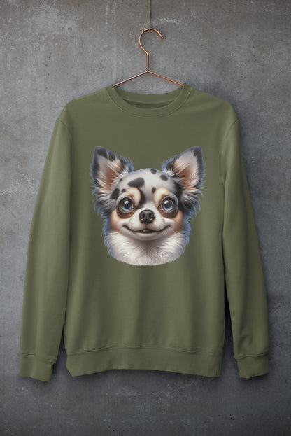 Chihuahua Blue Merle Pattern Long Coat Cartoon Design Crewneck Sweatshirt