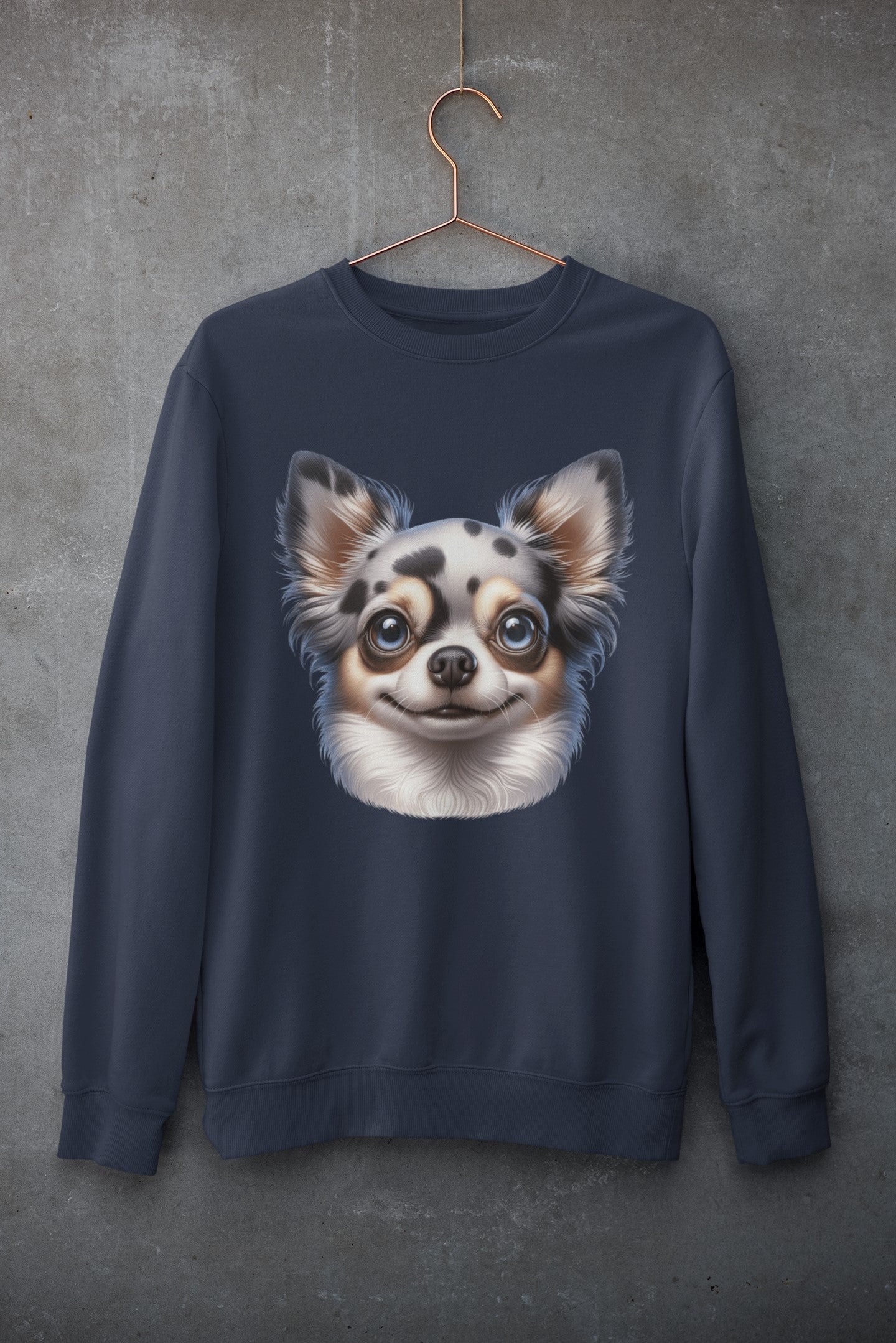 Chihuahua Blue Merle Pattern Long Coat Cartoon Design Crewneck Sweatshirt