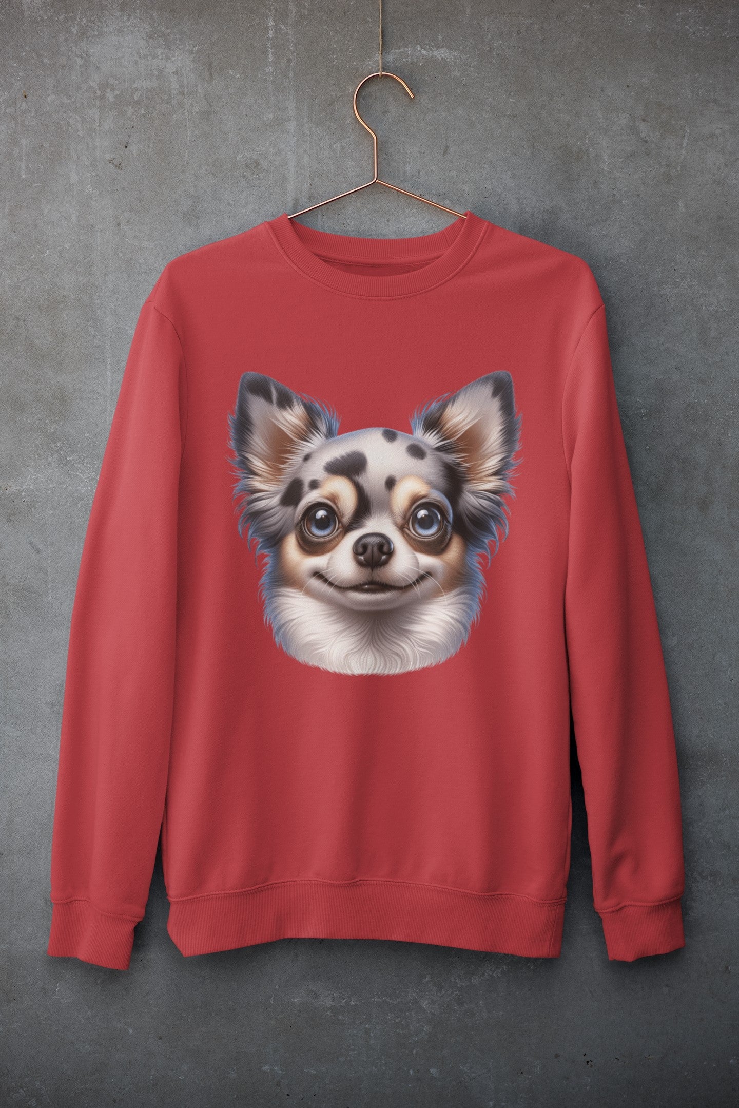 Chihuahua Blue Merle Pattern Long Coat Cartoon Design Crewneck Sweatshirt