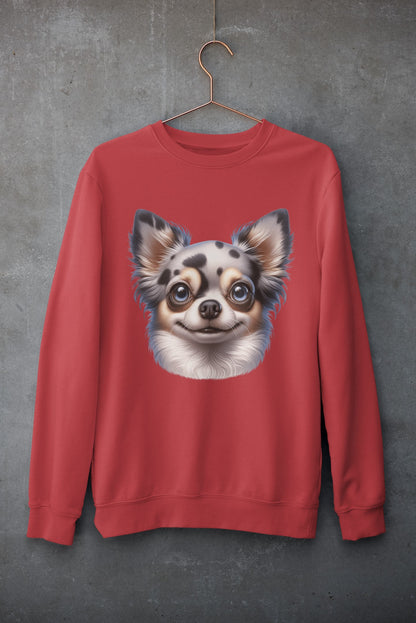 Chihuahua Blue Merle Pattern Long Coat Cartoon Design Crewneck Sweatshirt