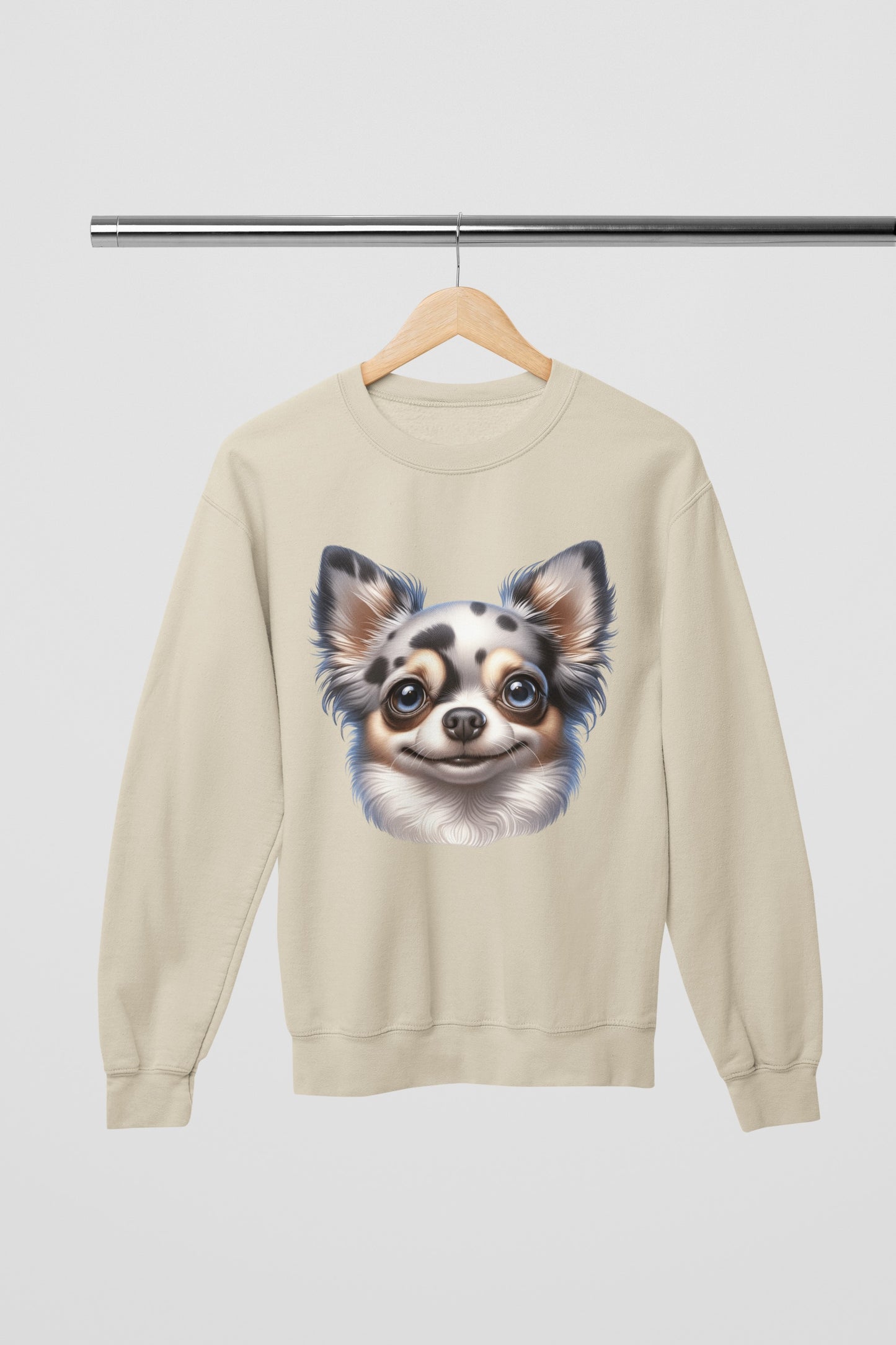 Chihuahua Blue Merle Pattern Long Coat Cartoon Design Crewneck Sweatshirt