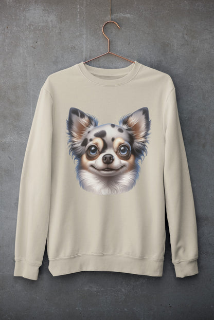 Chihuahua Blue Merle Pattern Long Coat Cartoon Design Crewneck Sweatshirt