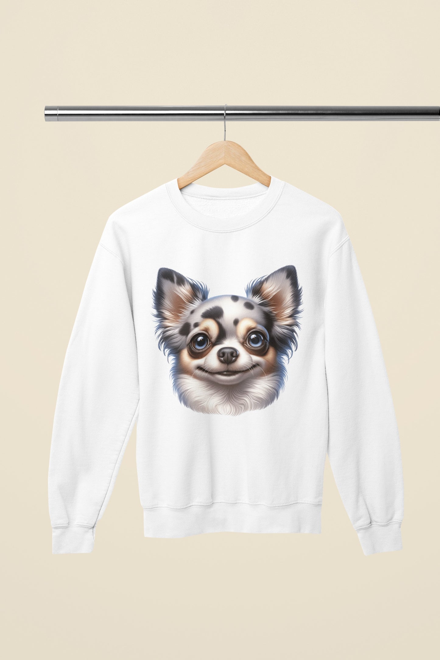 Chihuahua Blue Merle Pattern Long Coat Cartoon Design Crewneck Sweatshirt