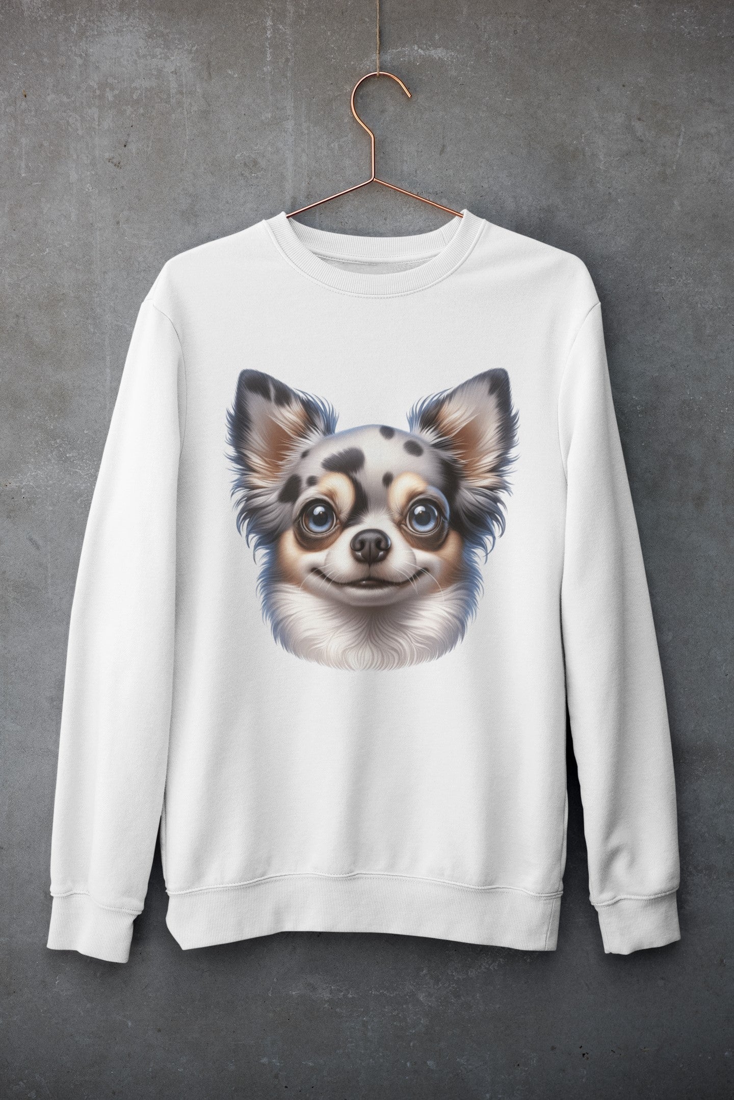 Chihuahua Blue Merle Pattern Long Coat Cartoon Design Crewneck Sweatshirt