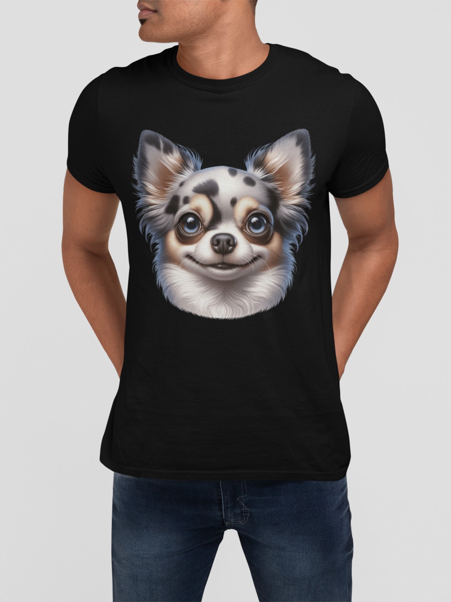 Chihuahua Blue Merle Pattern Long Coat Cartoon Graphic Tee