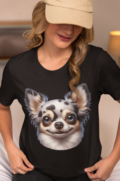 Chihuahua Blue Merle Pattern Long Coat Cartoon Graphic Tee