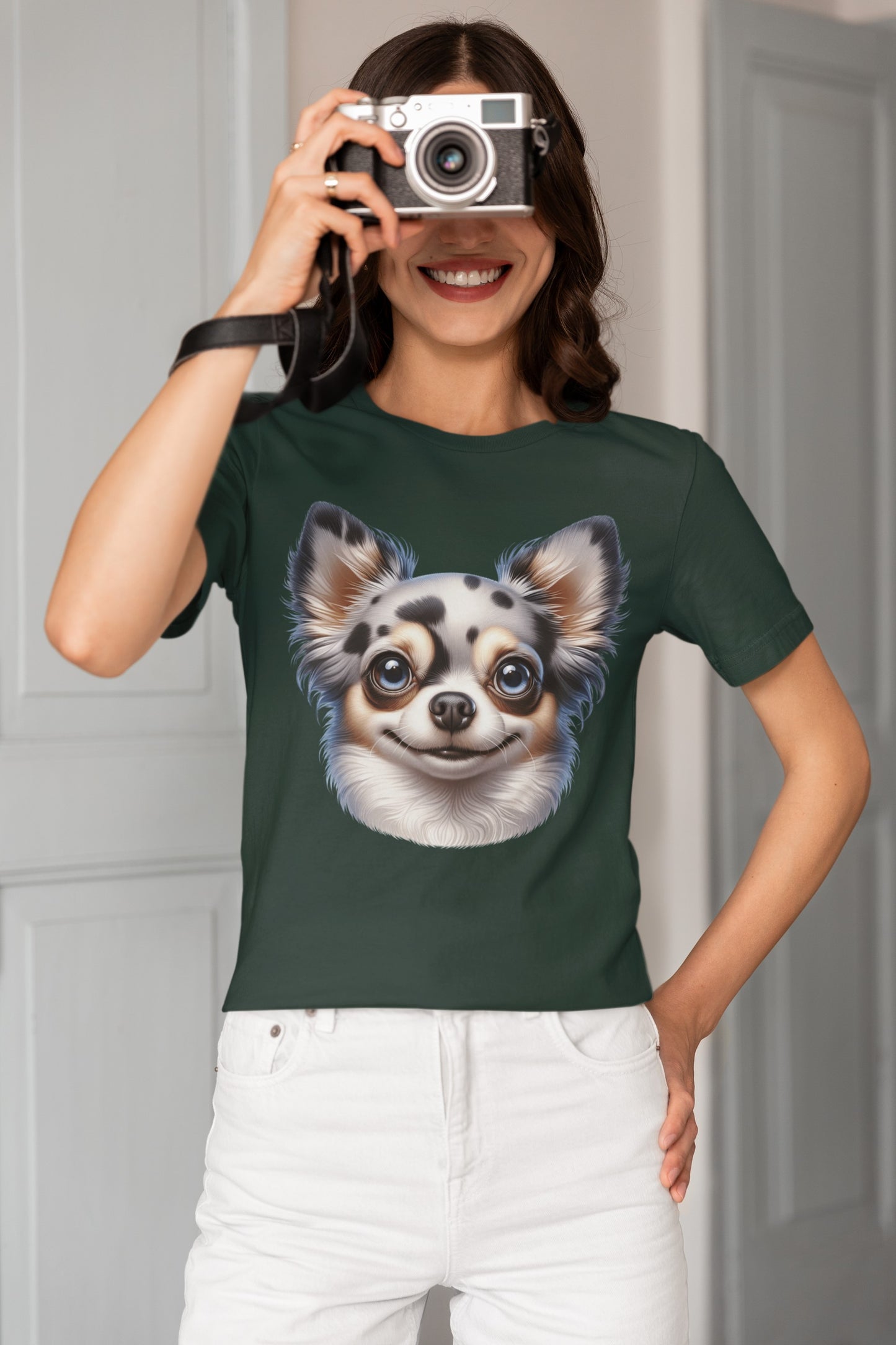 Chihuahua Blue Merle Pattern Long Coat Cartoon Graphic Tee