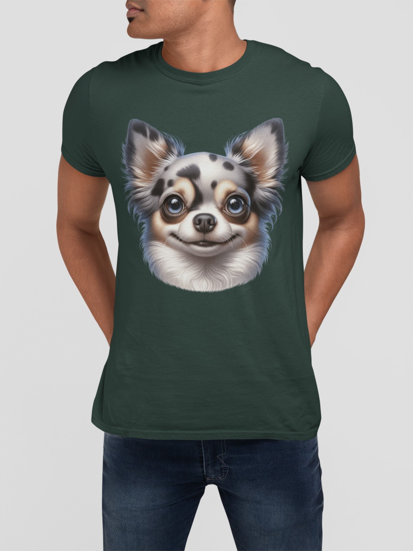 Chihuahua Blue Merle Pattern Long Coat Cartoon Graphic Tee