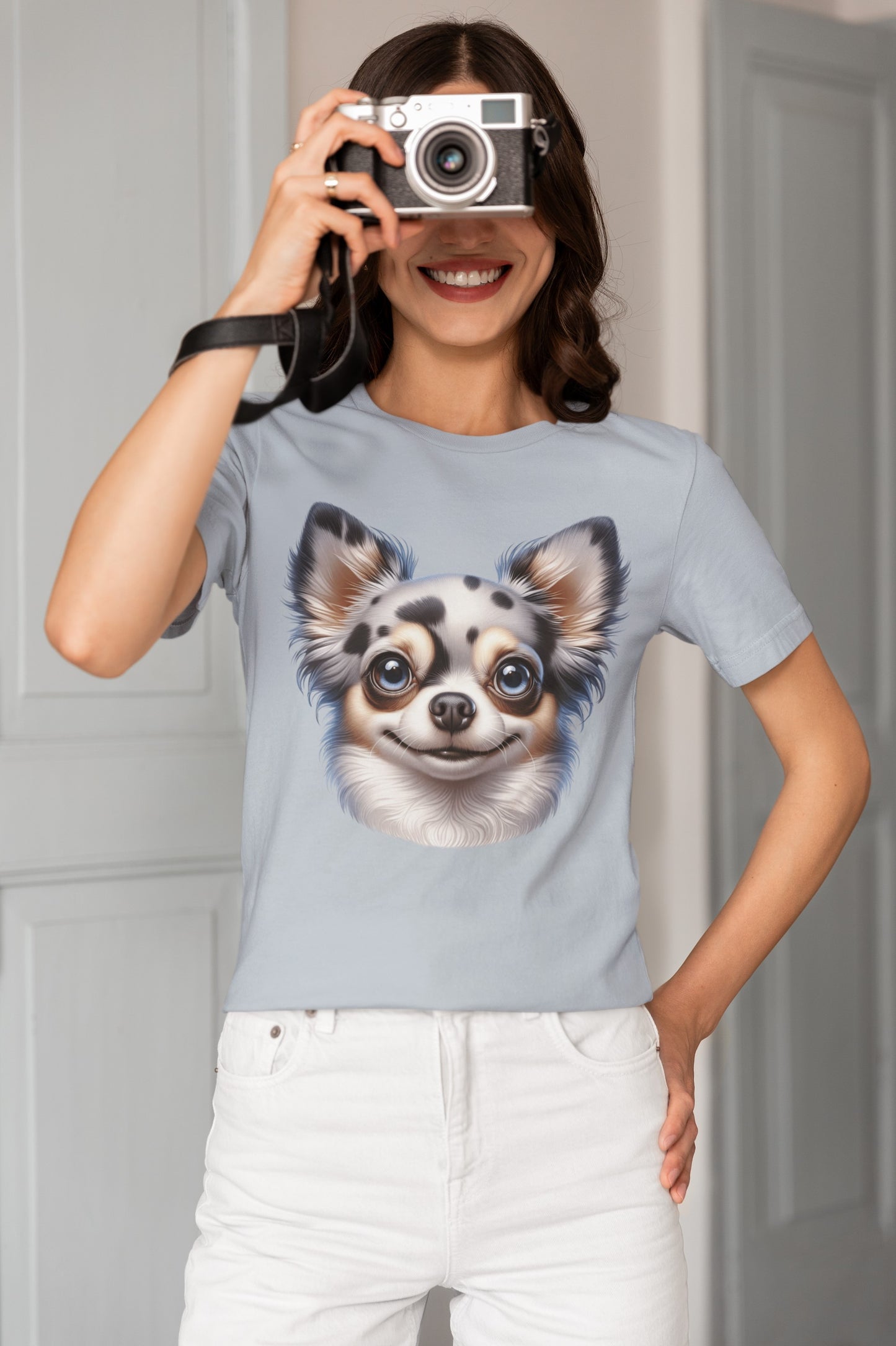 Chihuahua Blue Merle Pattern Long Coat Cartoon Graphic Tee