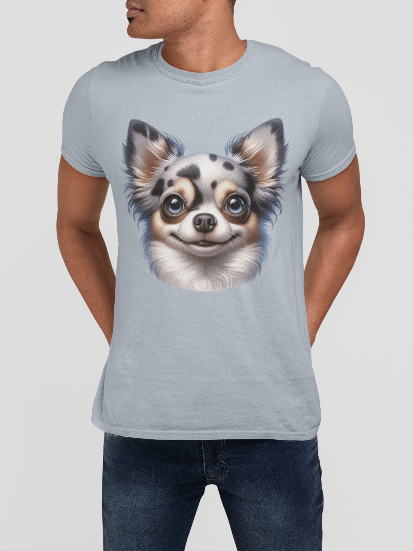 Chihuahua Blue Merle Pattern Long Coat Cartoon Graphic Tee