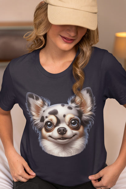 Chihuahua Blue Merle Pattern Long Coat Cartoon Graphic Tee