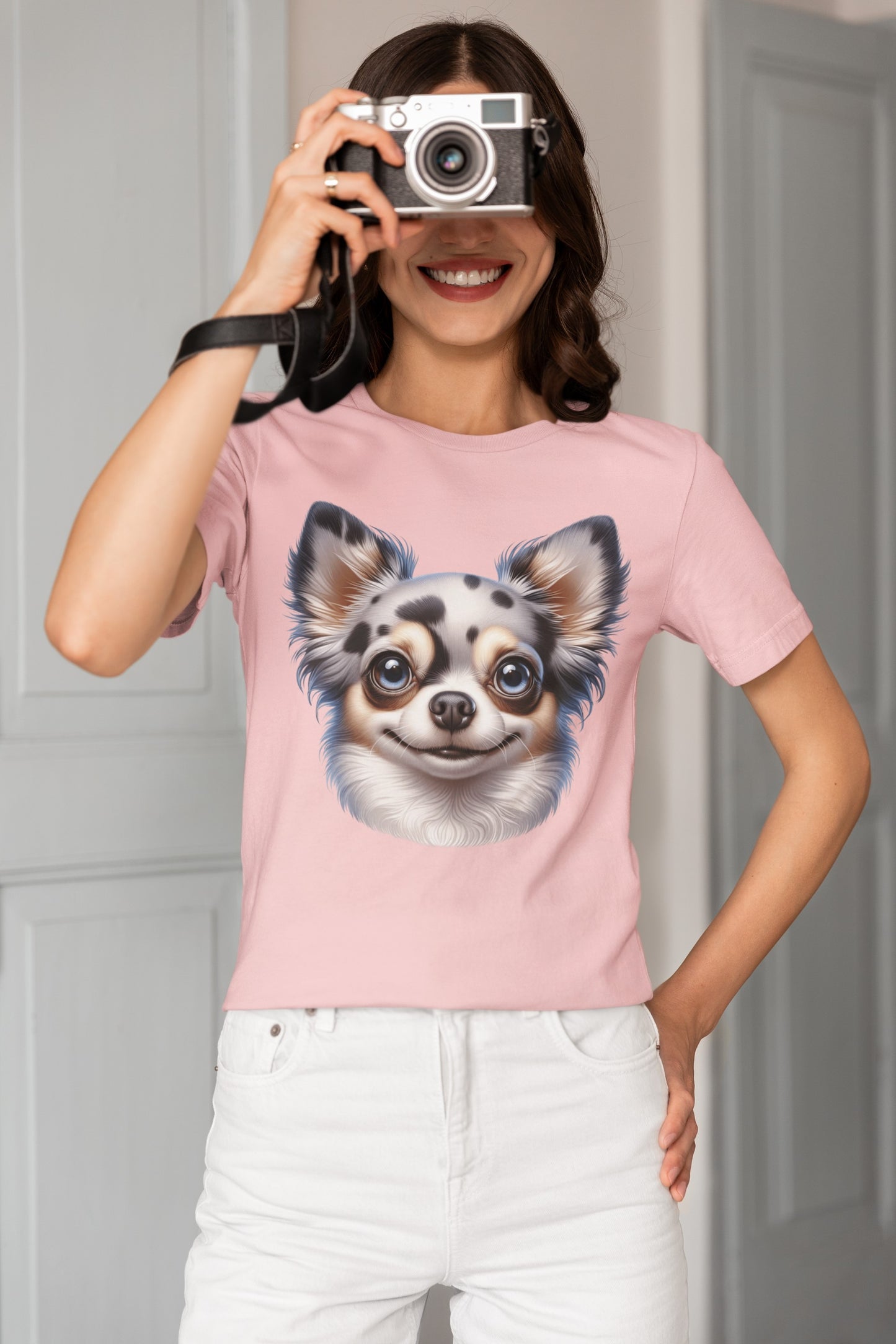 Chihuahua Blue Merle Pattern Long Coat Cartoon Graphic Tee