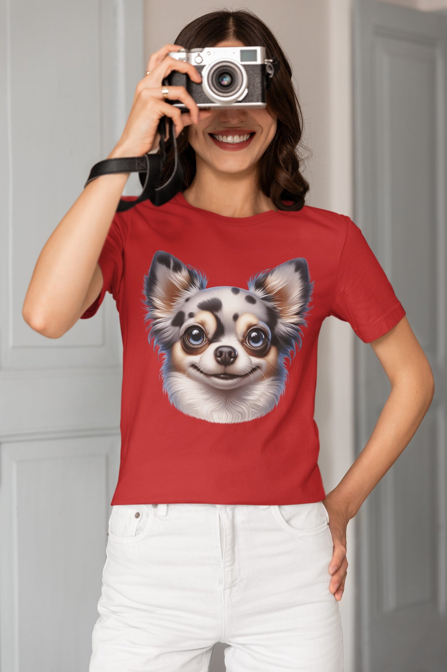 Chihuahua Blue Merle Pattern Long Coat Cartoon Graphic Tee