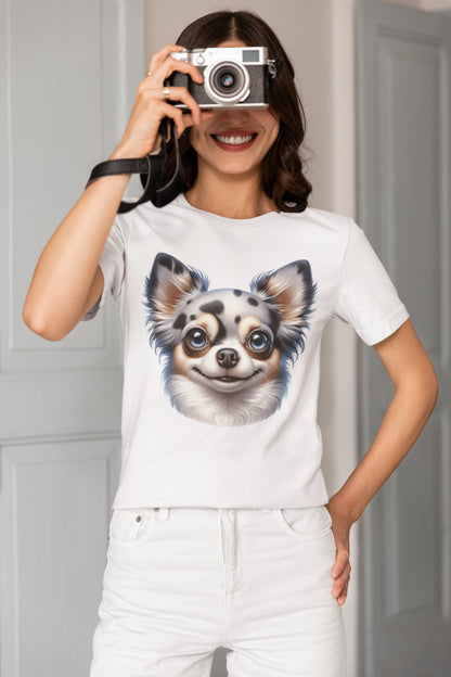 Chihuahua Blue Merle Pattern Long Coat Cartoon Graphic Tee