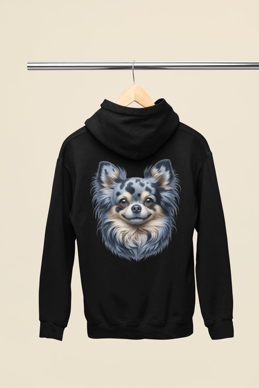 Chihuahua Blue Merle Pattern Long Coat Realistic Back Print Hoodie