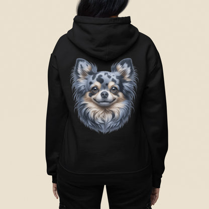 Chihuahua Blue Merle Pattern Long Coat Realistic Back Print Hoodie