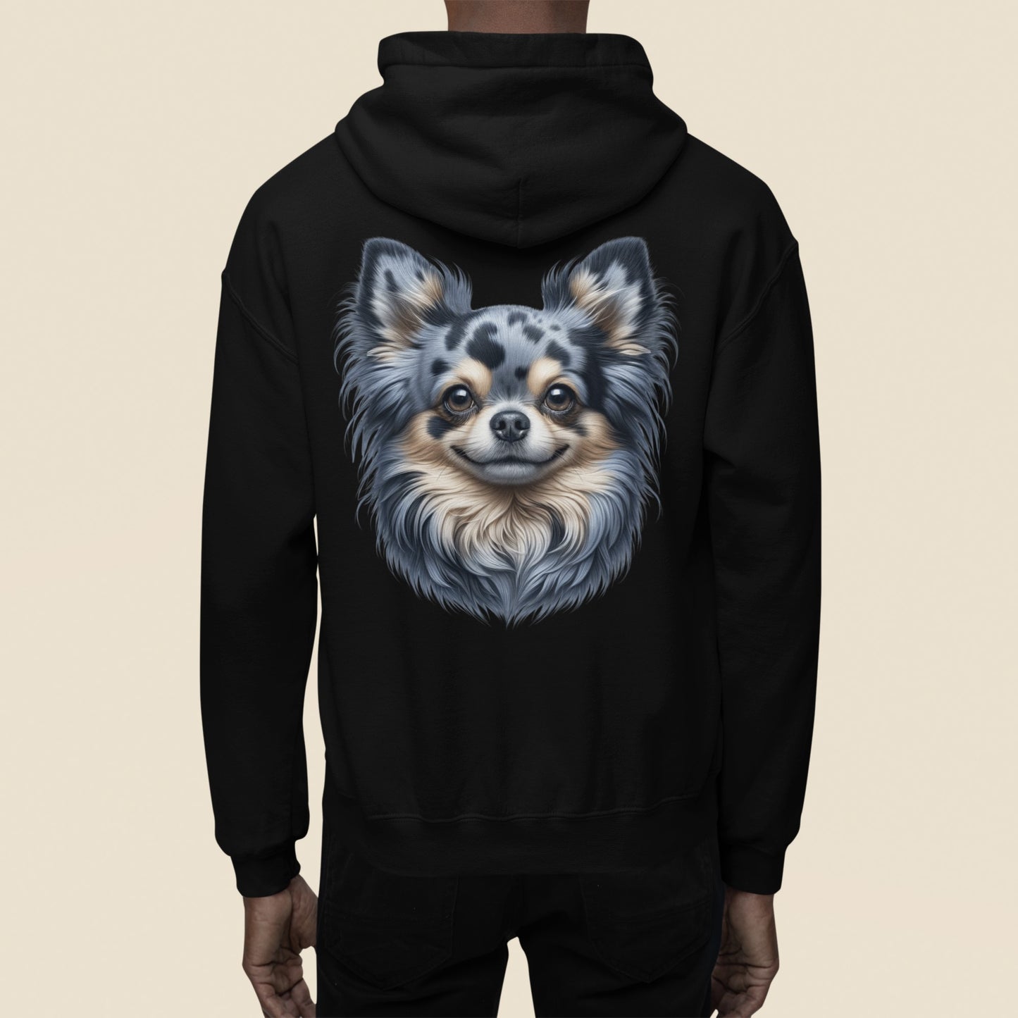 Chihuahua Blue Merle Pattern Long Coat Realistic Back Print Hoodie