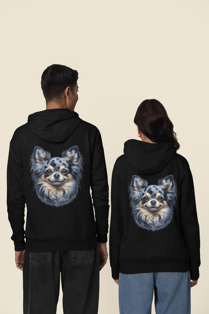 Chihuahua Blue Merle Pattern Long Coat Realistic Back Print Hoodie