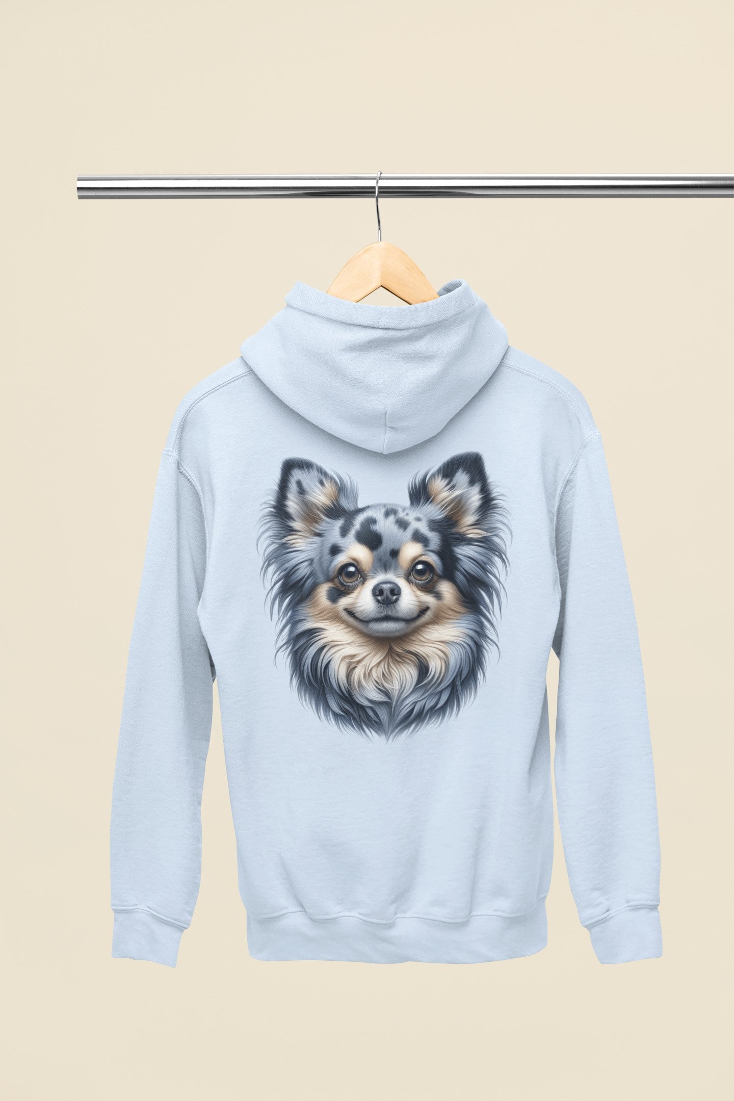 Chihuahua Blue Merle Pattern Long Coat Realistic Back Print Hoodie