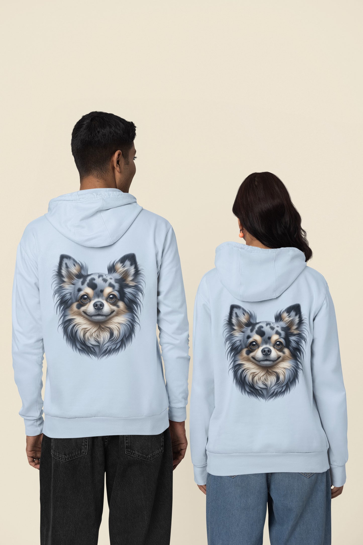 Chihuahua Blue Merle Pattern Long Coat Realistic Back Print Hoodie