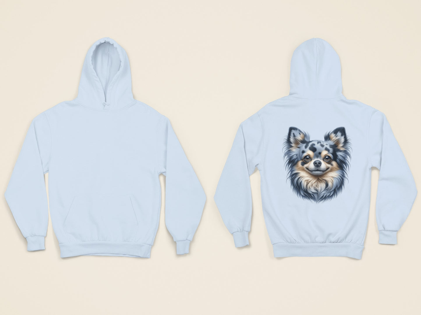 Chihuahua Blue Merle Pattern Long Coat Realistic Back Print Hoodie