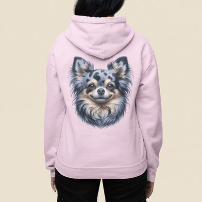 Chihuahua Blue Merle Pattern Long Coat Realistic Back Print Hoodie