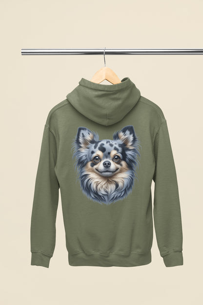 Chihuahua Blue Merle Pattern Long Coat Realistic Back Print Hoodie